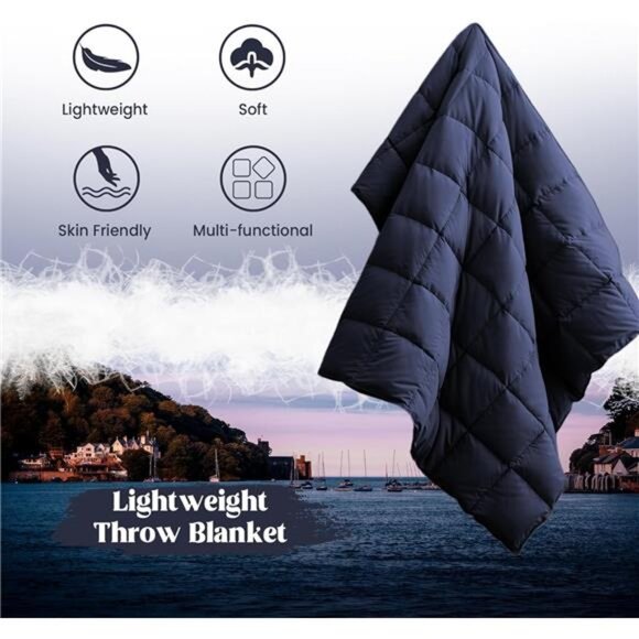 Soft Feather Down Throw Blanket Lightweight Packable Couch Throw - Picture 2 of 7